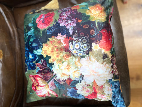 Luscious soft faux suede floral cushion
