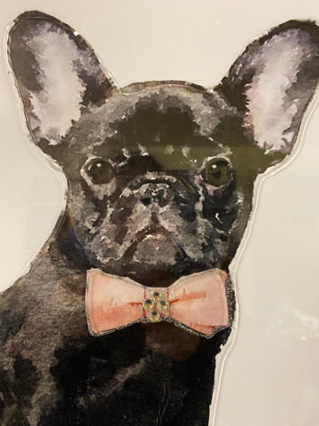 Black frenchie with pink jewelled bow tie.